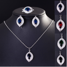 Diamond Cut Cubic Zirconia Platinum Plated Set (Pendant with Chain, Earrings, Ring) | Emerald | Ruby | Sapphire | Black Opal